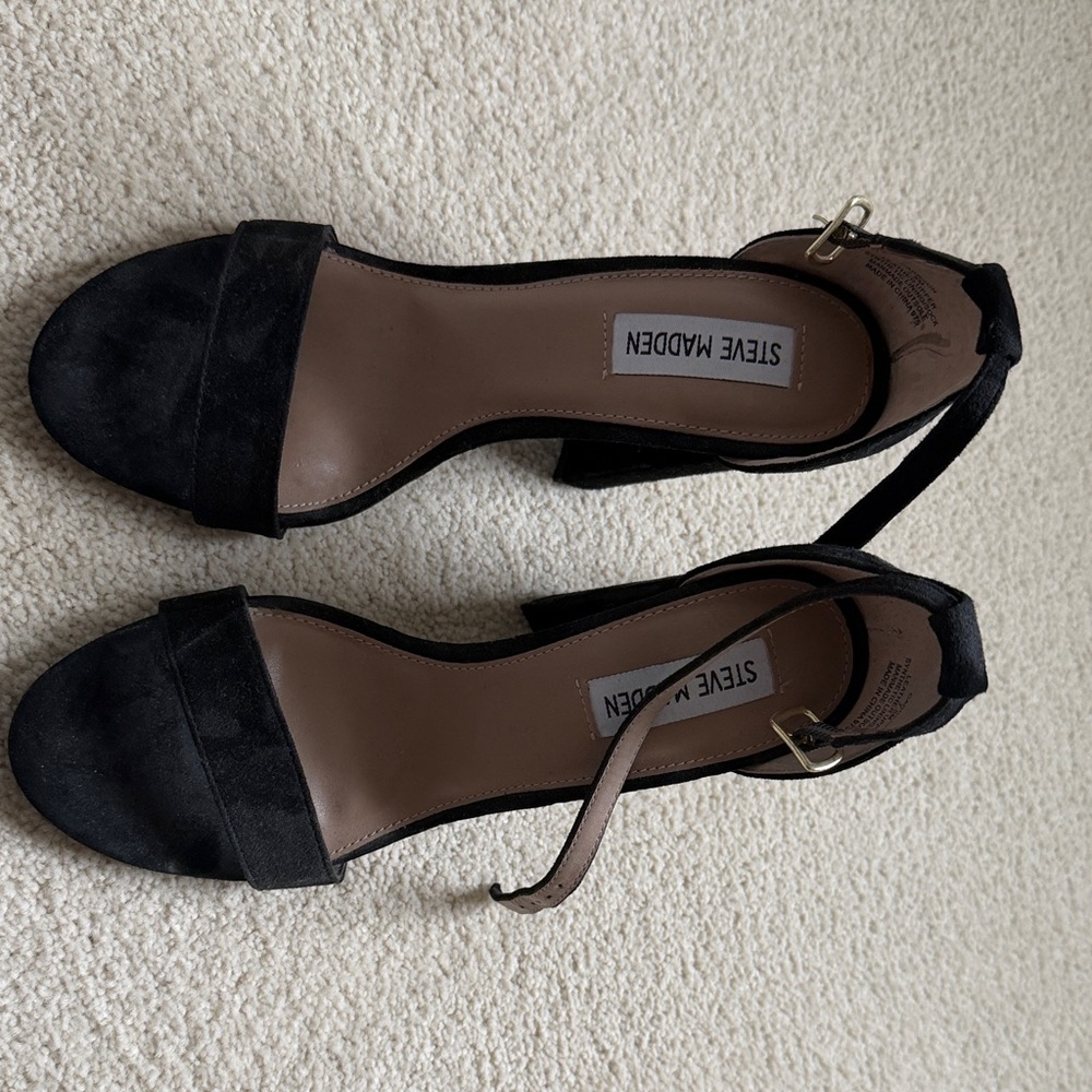 Steve Madden Black Suede Ankle Strap Heels